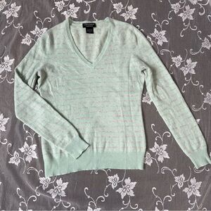 Lord & Taylor 100% Cashmere V-Neck Striped Sweater Sz Medium